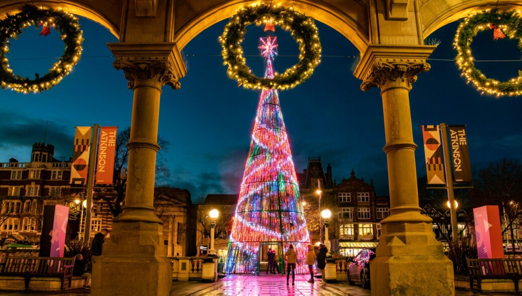 The Southport BID Christmas tree, installed in the Town Hall Gardens in Southport town centre by lighting firm IllumiDex UK Ltd. Photo by Matt Dodd