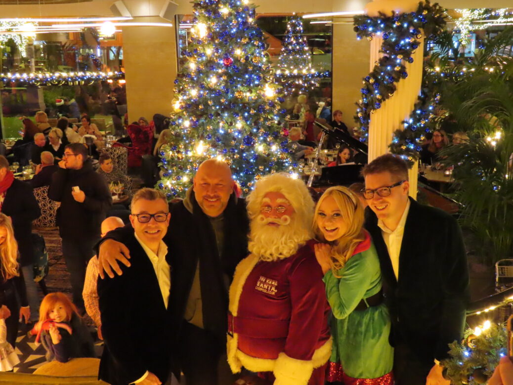 The Christmas lights switch on has taken place at The Grand on Lord Street in Southport. Thomas Madden, Andrew Mikhail, Father Christmas, and Claire Simmo. Photo by Andrew Brown Media