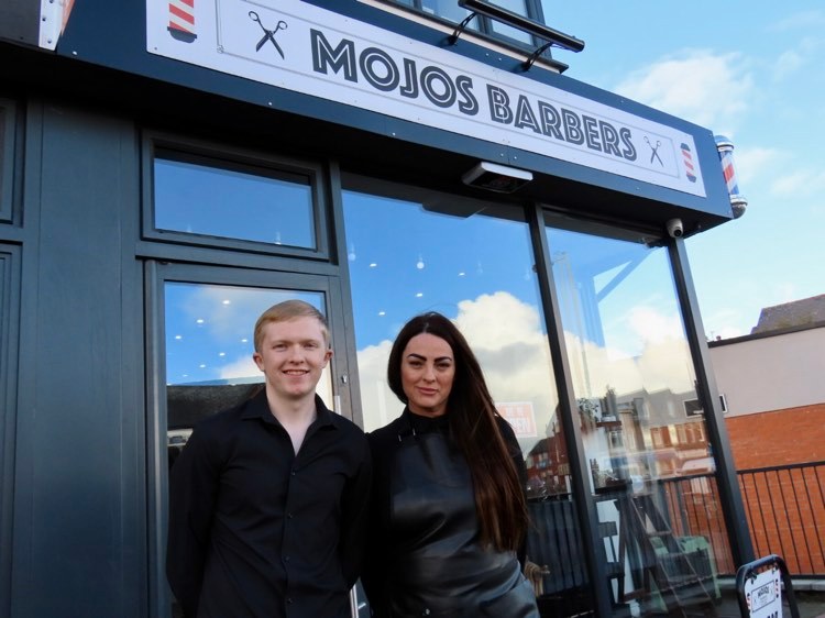 Mojos Barbers in Churchtown in Southport is now open. It is owned by Lesley Morgan-Macbain. She is pictured with Harry McGrath, who is working alongside her. Photo by Andrew Brown Media