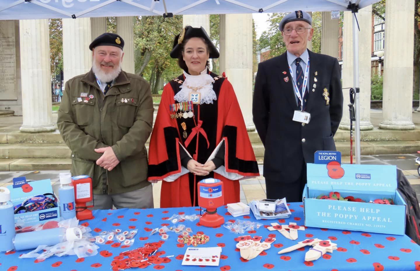 The Southport Royal British Legion Poppy Appeal has taken place in Southport. Mayor of Sefton Cllr Clare Carragher (centre) with local veterans Russ Swinburne (left) and Dave Walmsley (right) 