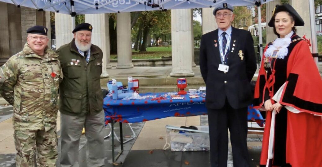 The Southport Royal British Legion Poppy Appeal has taken place in Southport. Mayor of Sefton Cllr Clare Carragher (right) with lcoal veterans Russ Swinburne (second left) and Dave Walmsley (third left) with Southport Royal British Legion Chairman Major Nick McEntee (left).