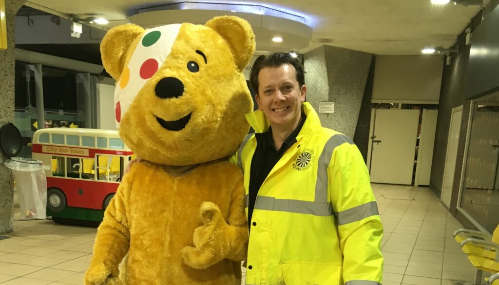 Southport Hesketh Round Table is raising funds for BBC 1s Children In Need. Pudsey Bear is pictured with Marc Foreman