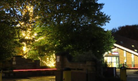 Thousands of new lights installed outside Queenscourt Hospice by lighting firm IllumiDex