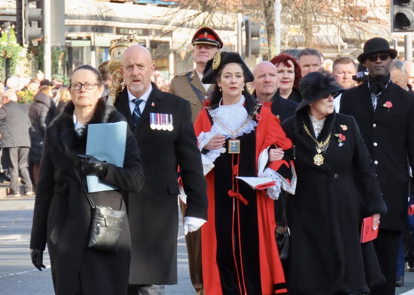 The Remembrance Sunday parade and service in Southport. Mayor of Sefton Cllr Clare Carragher and other dignitaries. Photo by Andrew Brown Media