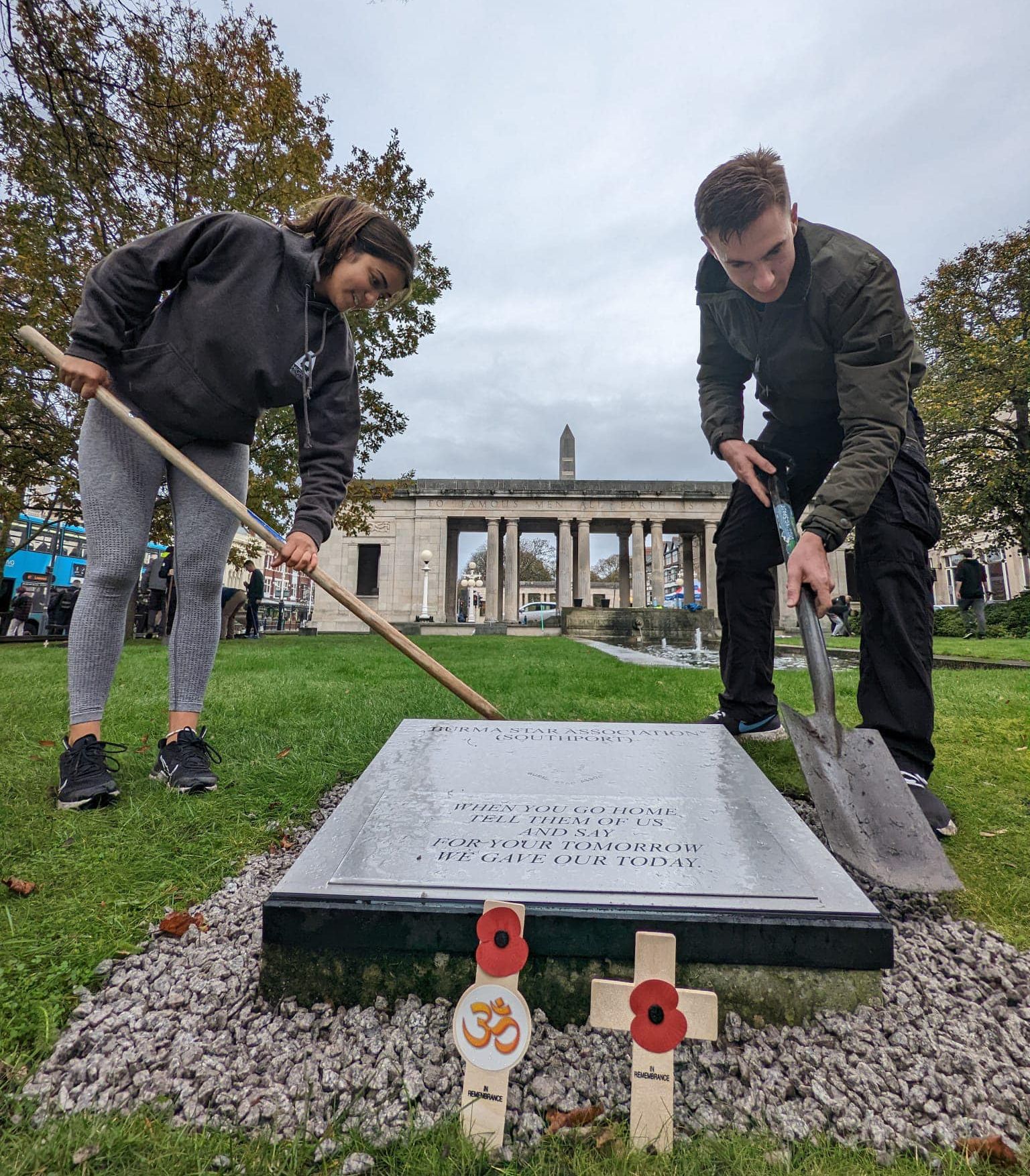 Volunteers from Southport Royal British Legion and Royal Air Force Cadets spent their Sunday making the Monument in Southport and the gardens around it look spotless in time for the Remembrance Sunday celebrations