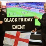 Smiths TV Director Mark Wright (left) with Peter Lloyd launch the Smith TV Black Friday sale ahead of the 2022 World Cup. Photo by Andrew Brown Media