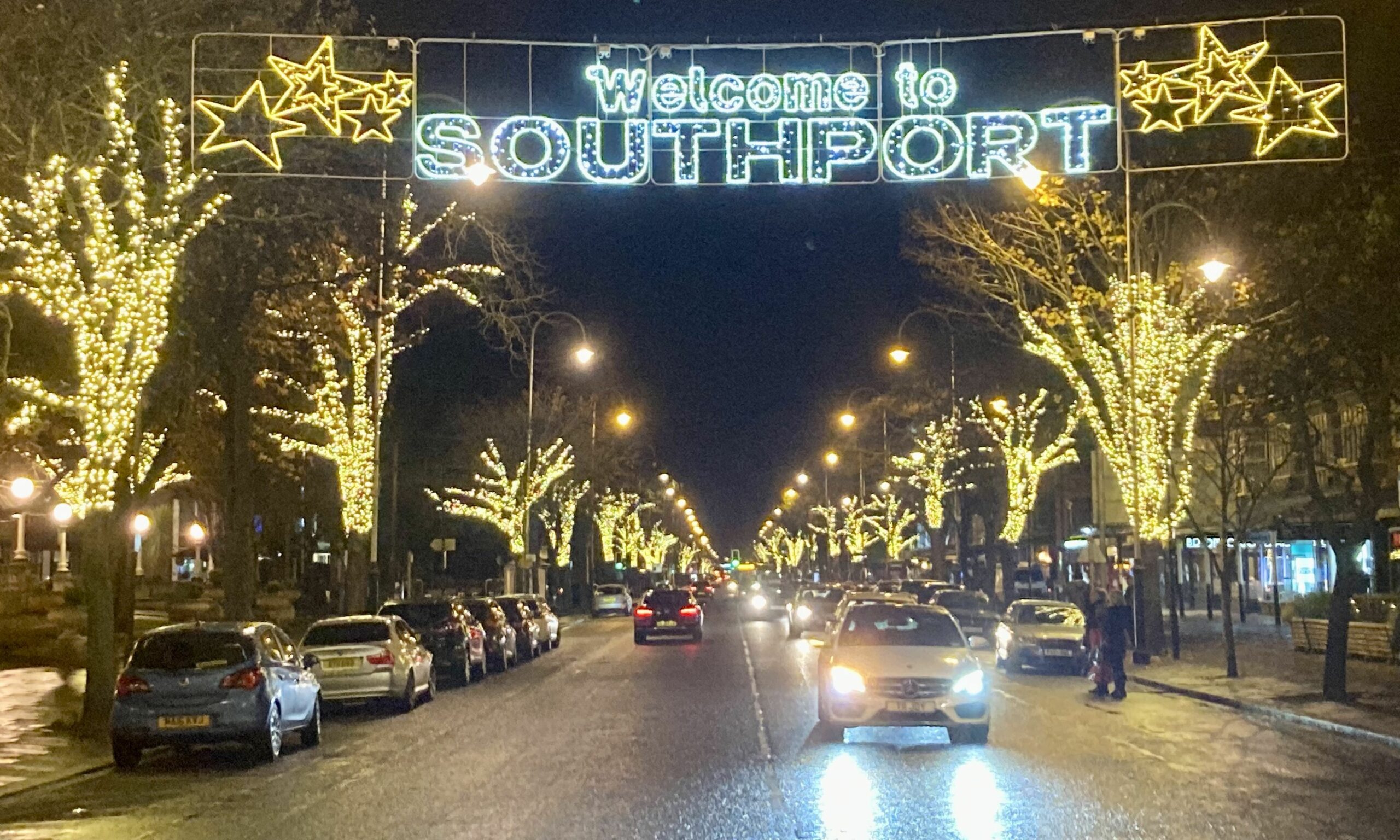 The lights on Lord Street in Southport provided by Southport BID. Photo by Andrew Brown Media