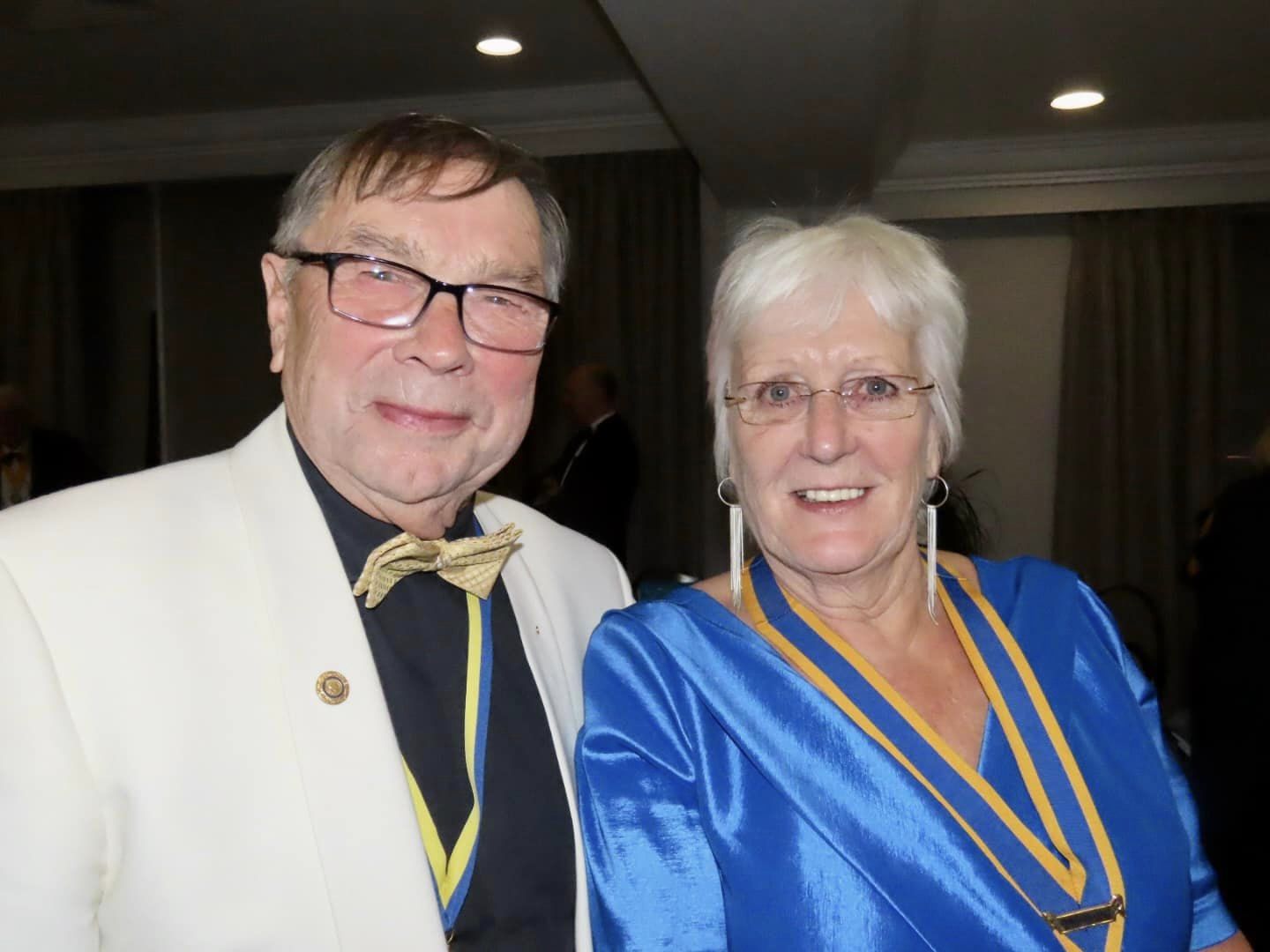 Guests enjoy the Rotary Club of Southport Centenary Charter Dinner. Terry Keefe and President Glenys Critchley. Photo by Andrew Brown Media