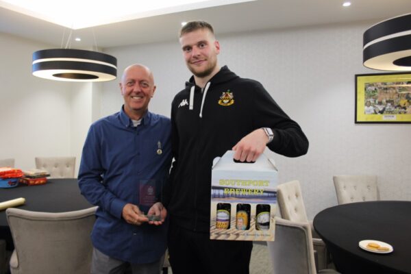 The Southport Brewery Southport FC Man Of The Match also receiving the Adam Le Roi Trophy chosen by the Vice Presidents on behlaf of our Match Sponsor Bill ODonnell was Declan Evans