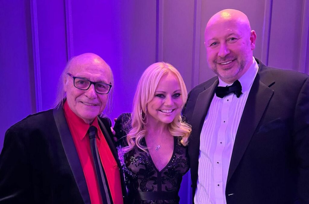 Radio presenter Claire Simmo (centre) with Mikhail Hotel and Leisure owner Andrew Mikhail (right) and comedian Mick Miller (left)