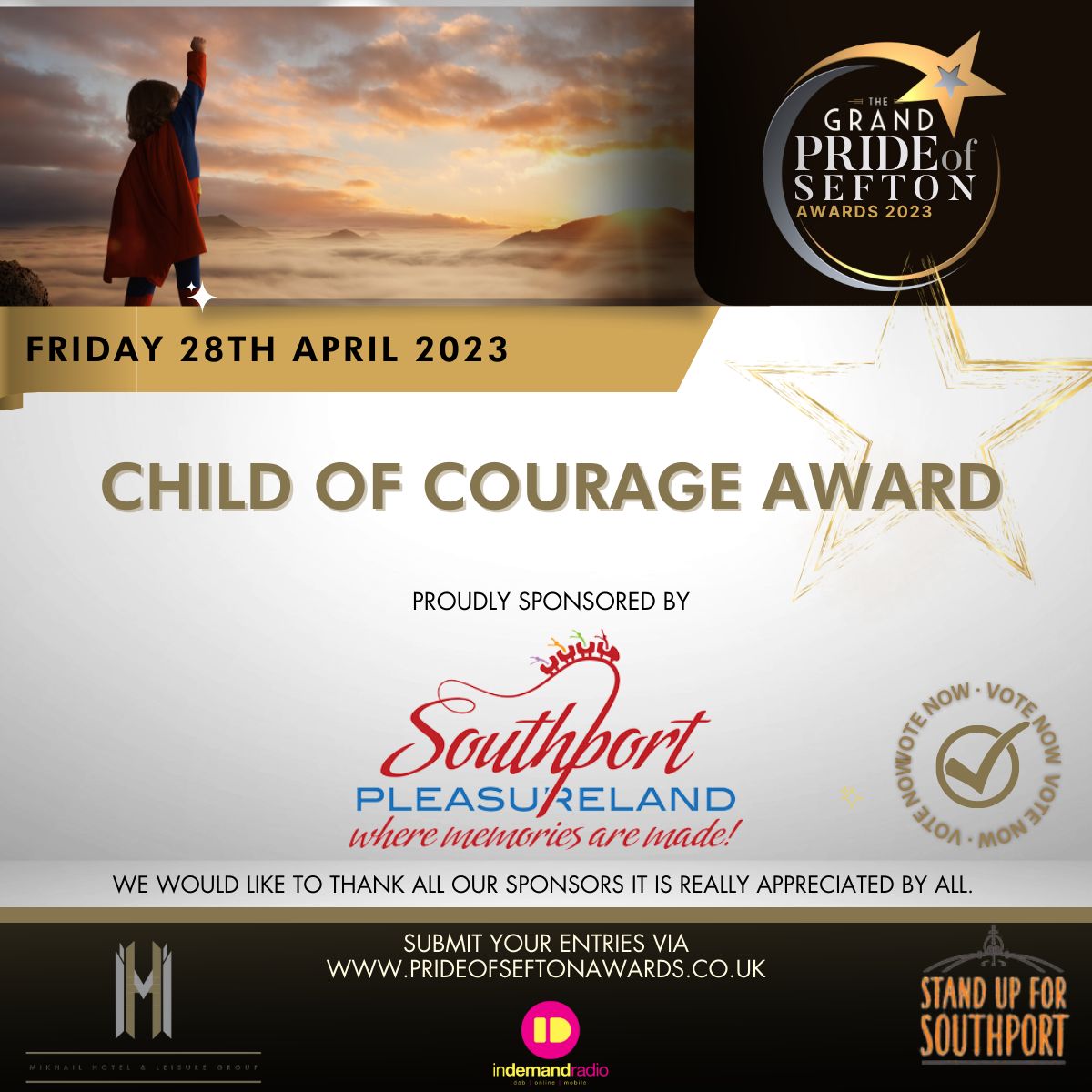 Southport Pleasureland is sponsoring the Child Of Courage Award at the 2023 Pride Of Sefton Awards