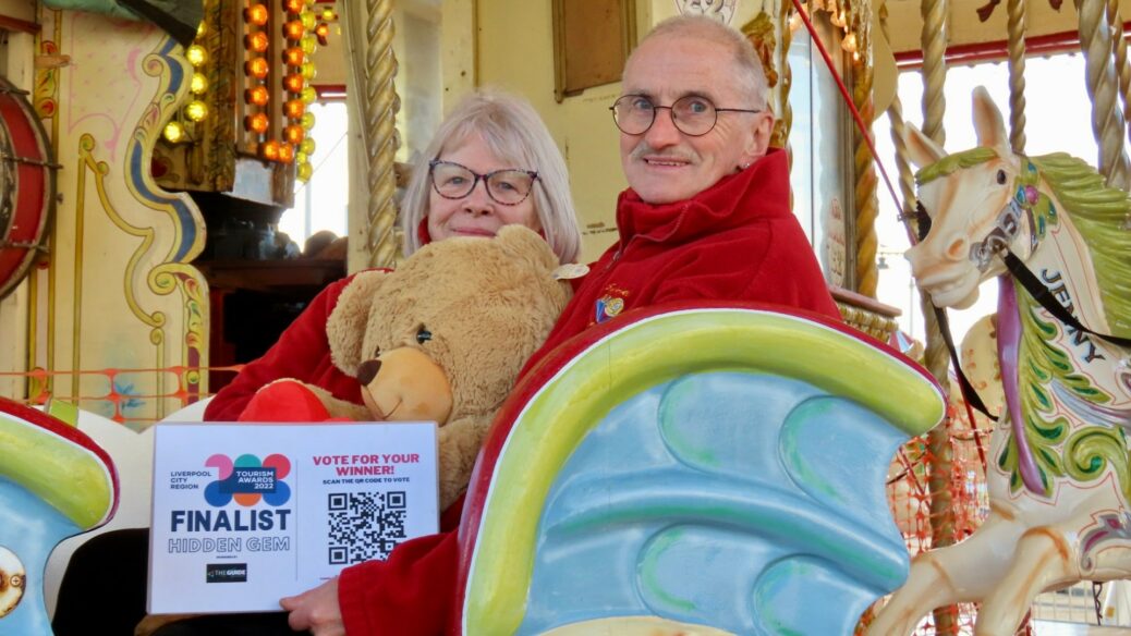 Rita and Phil Bailey are asking people to vote for Silcock's Carousel! The couple have been married for 40 years. Rita has worked for Silcocks for over 20 years, with Phil working for the firm for five years. Photo by Andrew Brown Media