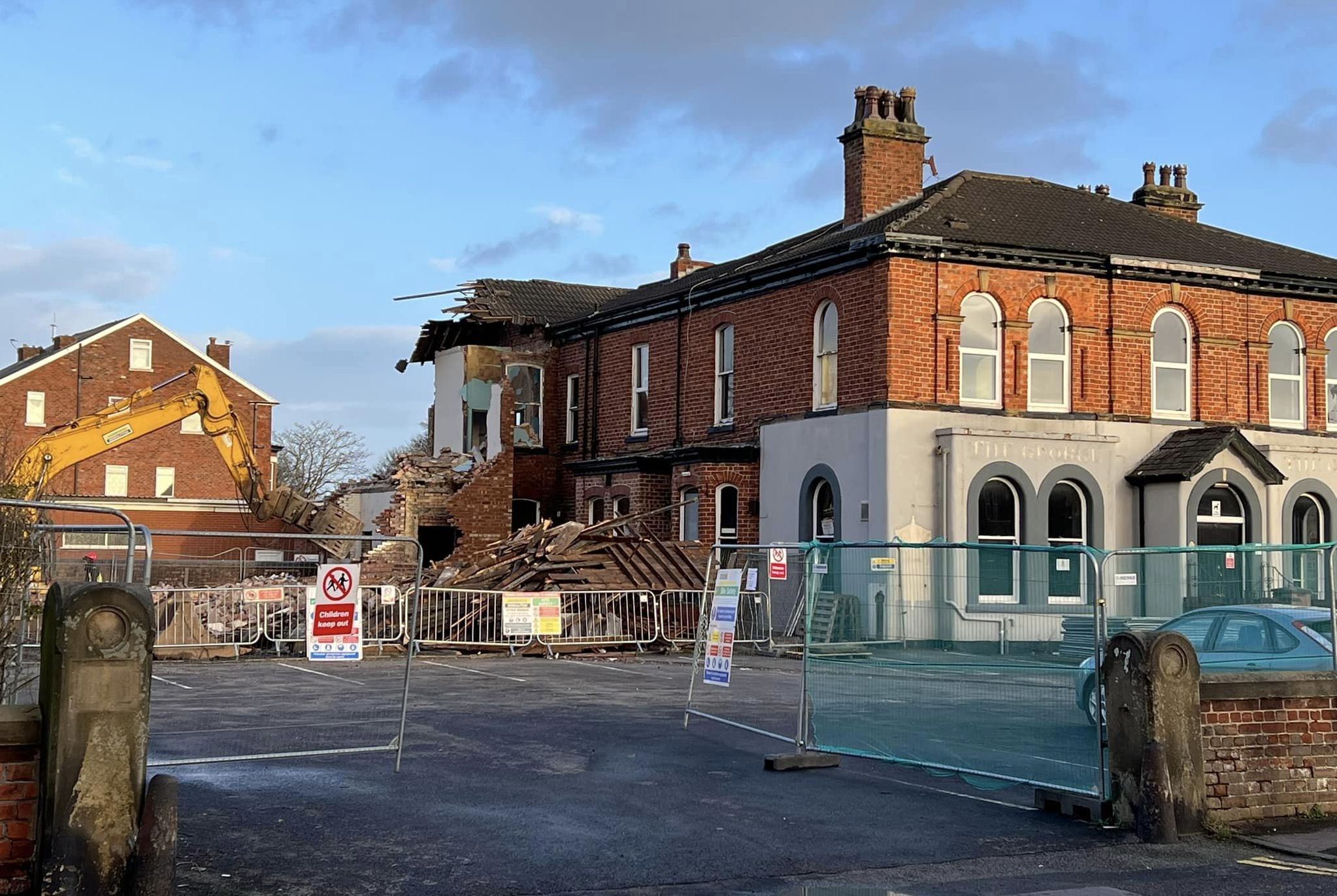 Work takes place to demolish The George pub in Southport and replace it with a new Co-Op convenience store. Photo by Martin Rowe