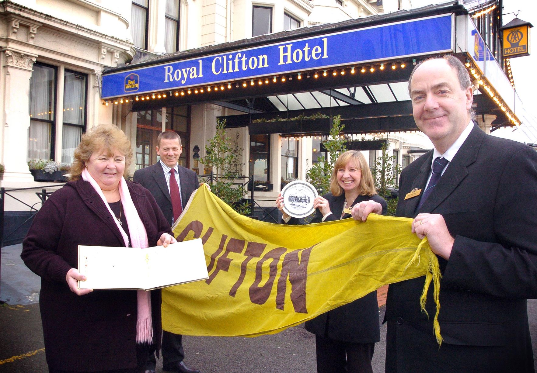 Royal Clifton staff Pauline Hiles, Steve Hopkins, Lyn Hyland and Phil McCormack with some of the items collected for a display at the hotel on January 16, 2007