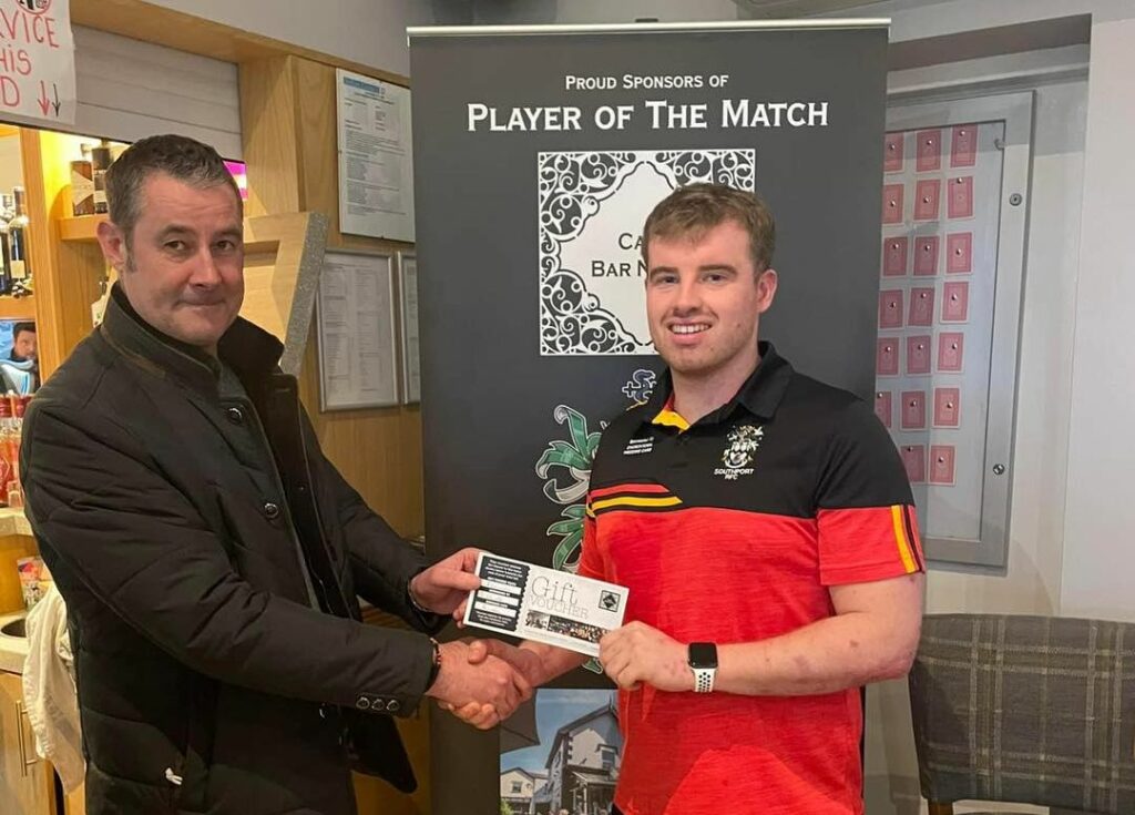 Southport Rugby Club player Jake Mann wo the Man of the Match award against Widnes