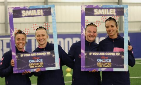 Disney On Ice Skaters visit Everton FC Women’s stars ahead of show this week