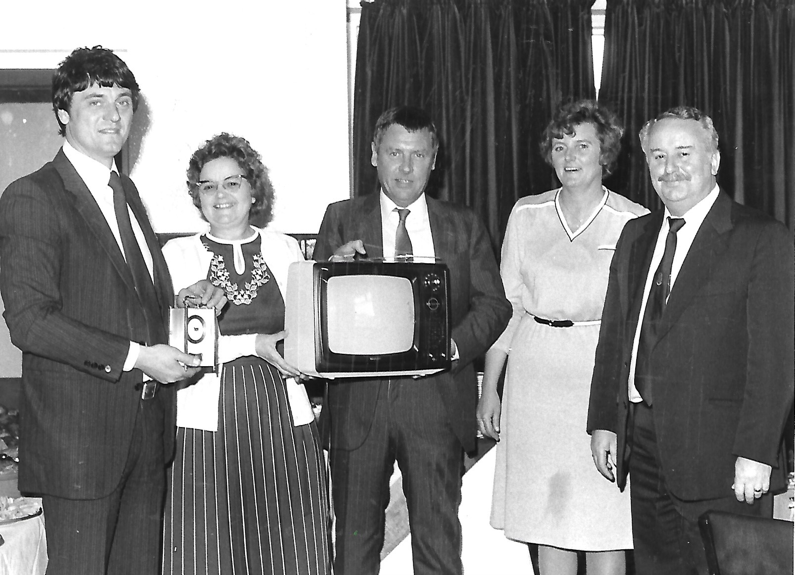 Bates Dairy in Southport holds a presentation in April 1982, with the presentation of a television set and a carriage clock