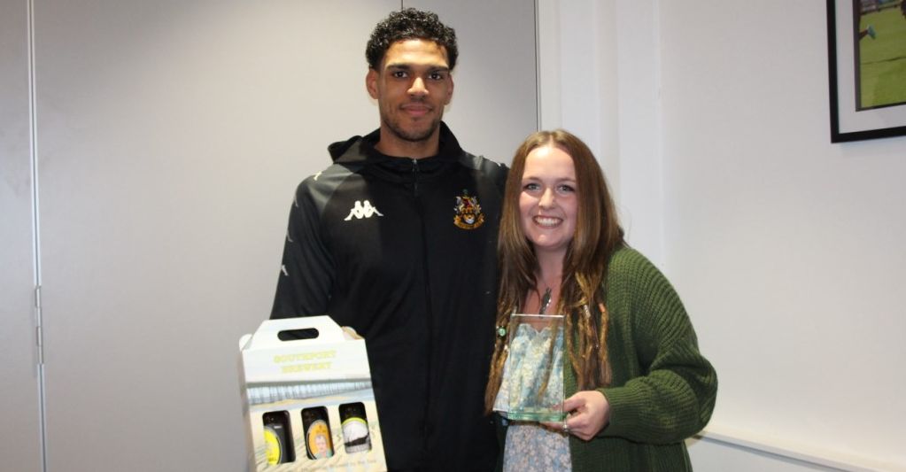 The Southport Brewery Man Of The Match against Kettering Town, chosen by our Match Sponsors Root 64 Fresh Market, and receiving The Adam Le Roi Trophy was Keenan Quansah