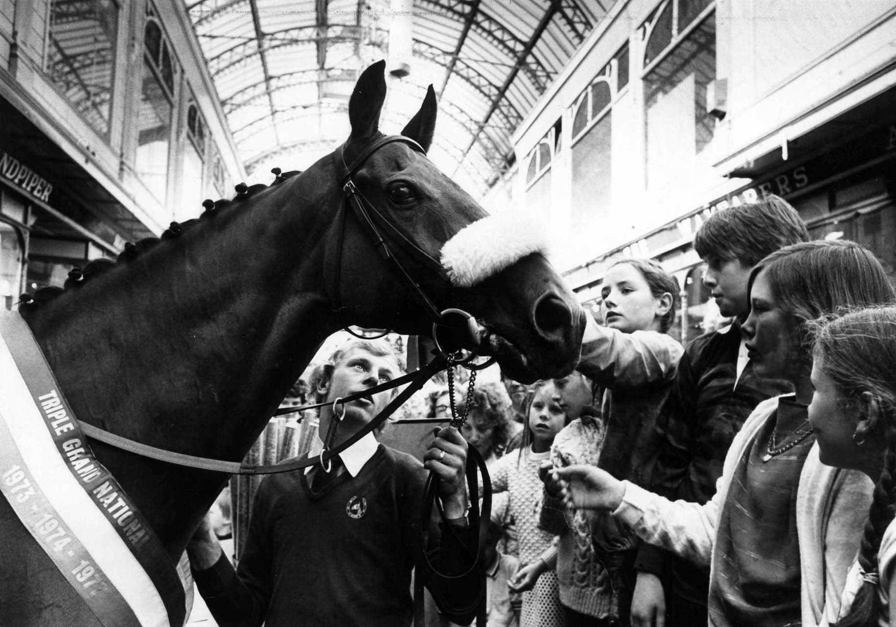 Red Rum meets fans at Wayfarers Arcade in Southport in September 1982