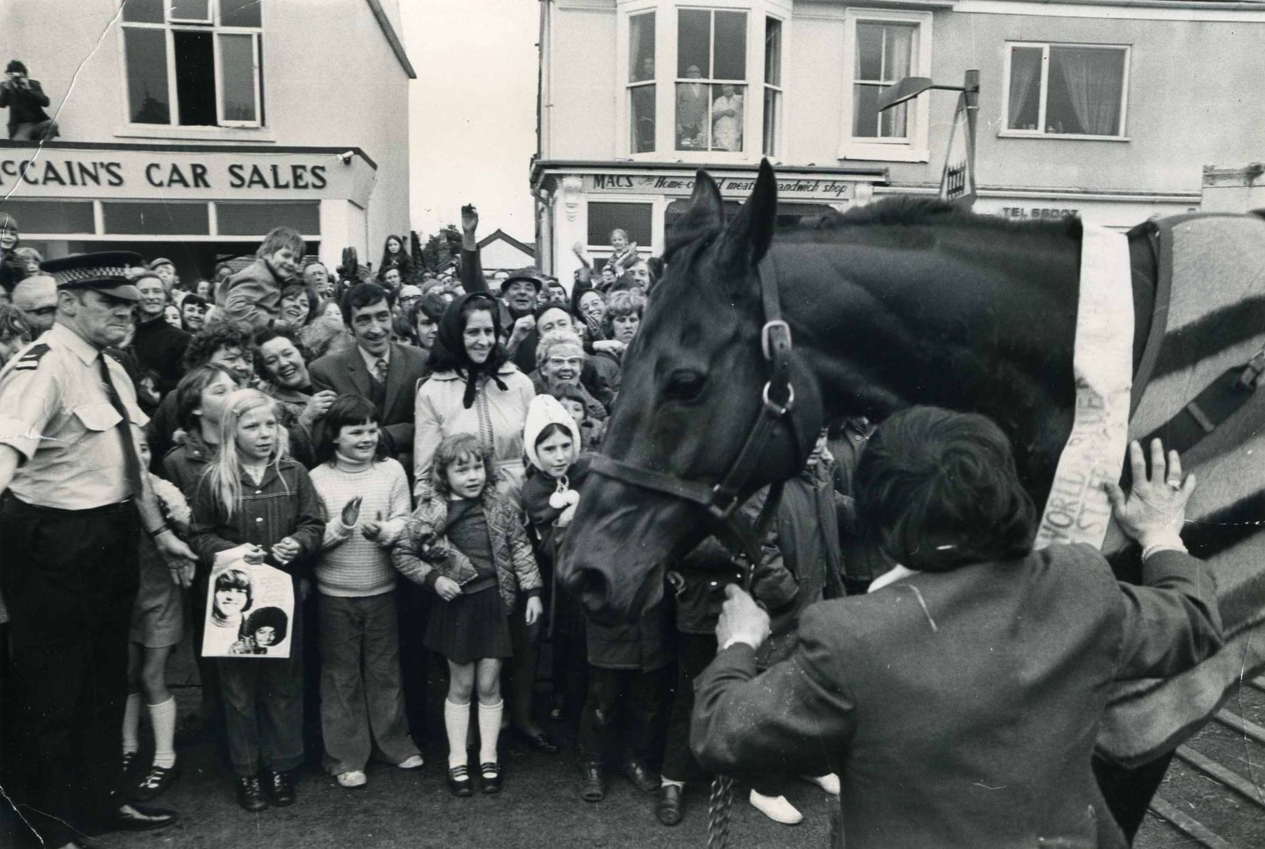 Red Rum makes a triumphant return to his stables in Birkdale, Southport, after his 1973 Grand National victory