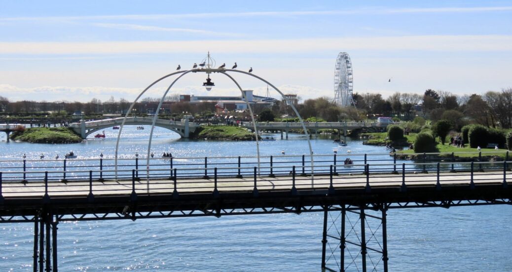 A scenic picture of Marine Lake and Southport Pier in Southport. Photo copyright Andrew Brown Media