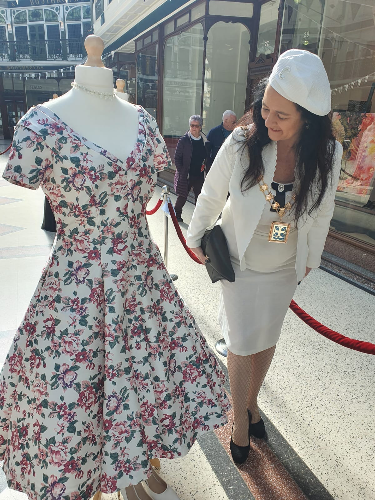 Mayor of Sefton Cllr Clare Carragher has praised a local fashion designer Mark Lyon Taylor who has created beautiful vintage fashion from every decade going back to the 1890s at Wayfarers Arcade in Southport