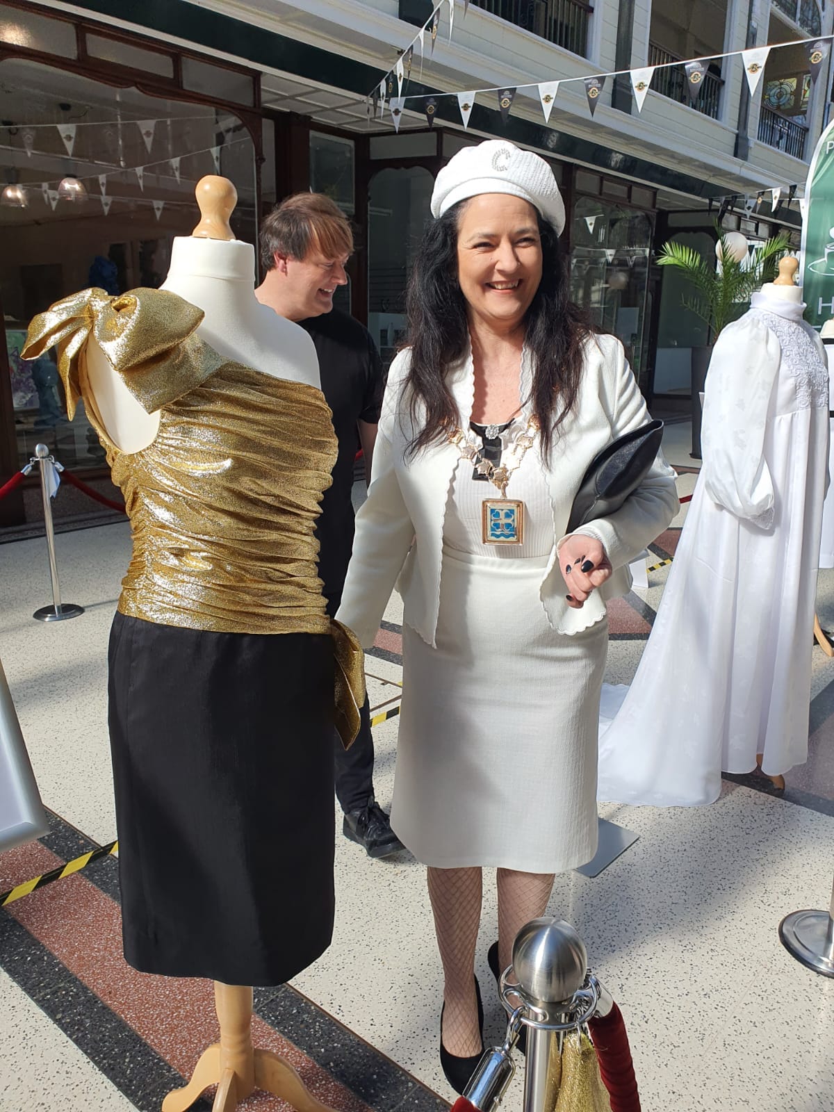 Mayor of Sefton Cllr Clare Carragher has praised a local fashion designer Mark Lyon Taylor who has created beautiful vintage fashion from every decade going back to the 1890s at Wayfarers Arcade in Southport