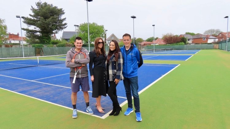 Over a quarter of a million pounds has been invested in creating some of the best tennis courts in the North West at Sphynx Tennis Club in Southport. Jamie Blundell and Chris Parkes from the tennis club with Serena and Taryn Silcock from Silcock Leisure Group.
