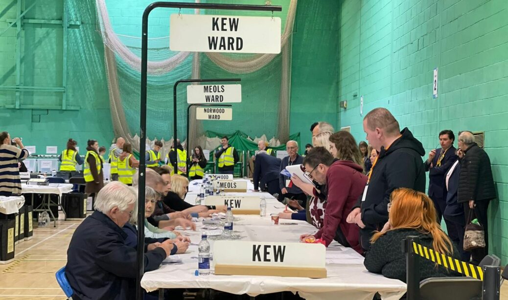 Votes are counted at the Sefton Council local elections. Photo by Sefton Council