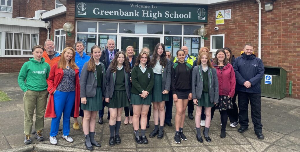 Students at Greenbank High School in Southport have been working together as a community to support safe School Streets with Sustrans, residents and parents and carers who have made it a reality by ensuring Hastings Road is traffic free at the beginning and end of the school day