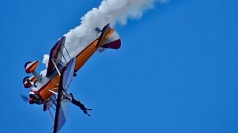 Daredevil fundraiser braves wingwalk to raise funds for children at Claire House Hospice