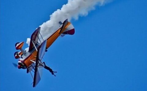 Daredevil fundraiser braves wingwalk to raise funds for children at Claire House Hospice