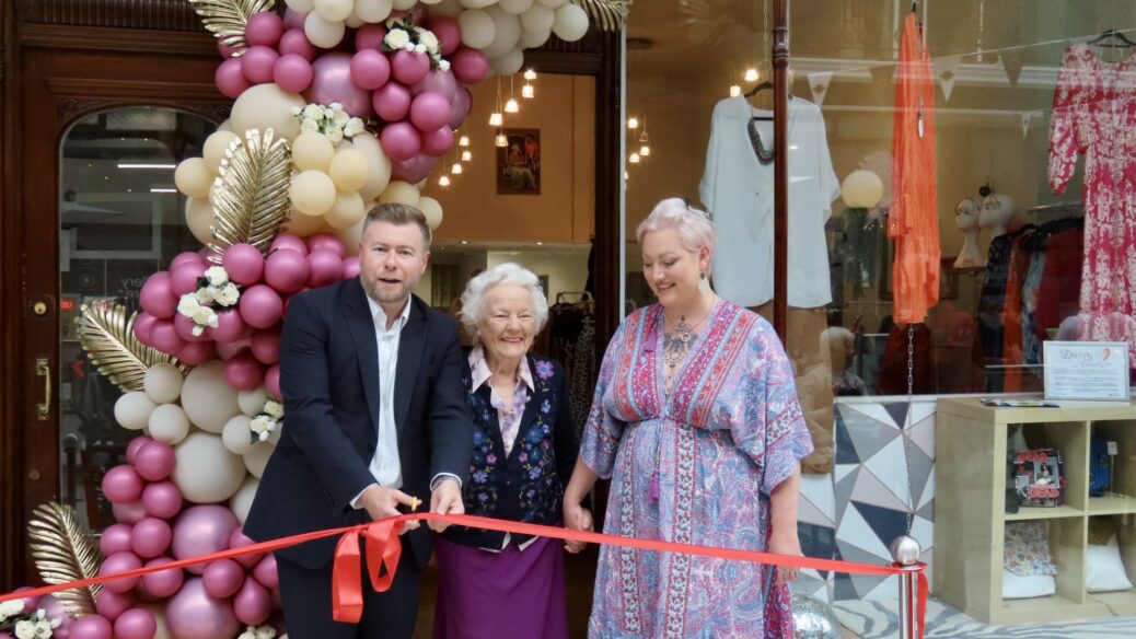 The new Debbie-Lyn Apparel shop at Wayfarers Arcade in Southport was officially opened by Southport MP Damien Moore, who joined shop owner Debbie-Lyn Connolly-Lloyd and her grandma Helen Connolly. Photo by Andrew Brown Stand Up For Southport