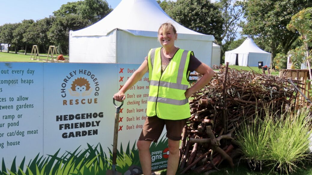 Adrienne Talbot, one of the volunteers for Chorley Hedgehog Rescue at Southport Flower Show. Photo by Andrew Brown Stand Up For Southport
