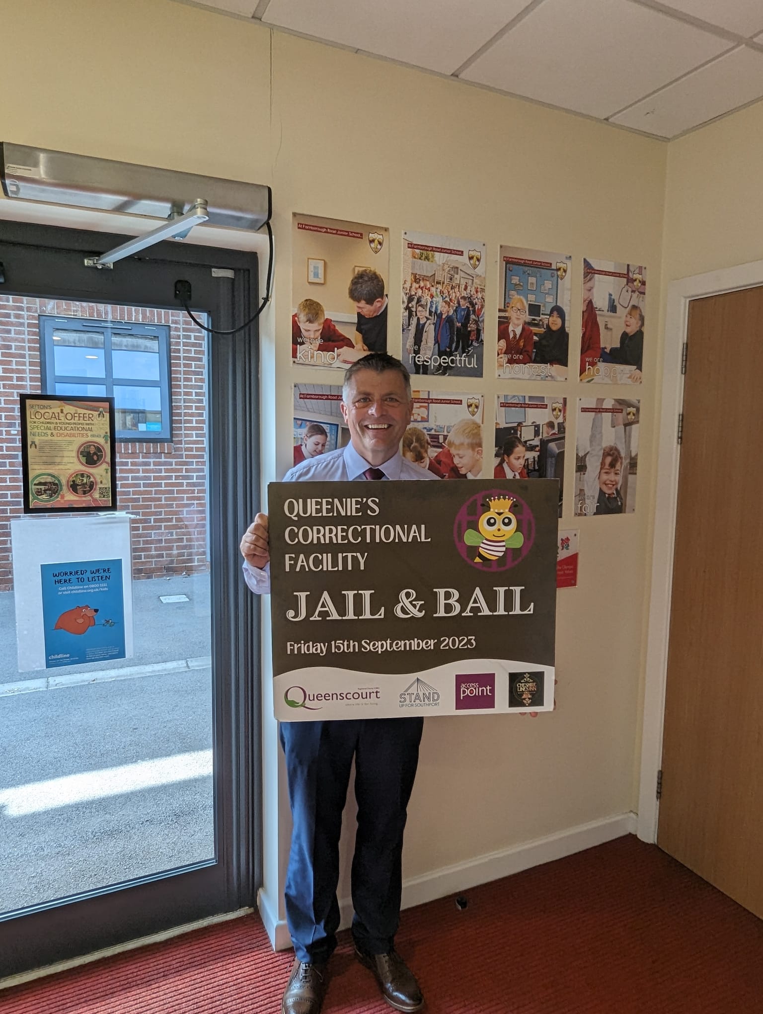 Adrian Antell, the headteacher of Farnborough Road Junior School in Birkdale in Southport, is taking part in the Jail and Bail fundraiser for Queenscourt Hospice