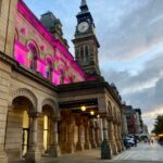 The Atkinson and Southport Town Hall were lit up purple to highlight Craniosynostosis Awareness Month, inspired by Southport schoolboy Eden Barbé. Eden was joined at the event by sister Ebony, Mum Jenny, Southport MP Damien Moore and other supporters. Photo by Andrew Brown Stand Up For Southport