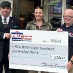 Silcock Leisure Group in Southport has donated £500 to Southport Royal British Legion ahead of the royal visit by Princess Anne to rededicate Southport War Memorial. Andy Prescott, who served in the 2nd Battalion Royal Green Jackets between 1999 and 2004, presented the cheque to Major Nick McEntee and Sarah McEntee from Southport Royal British Legion