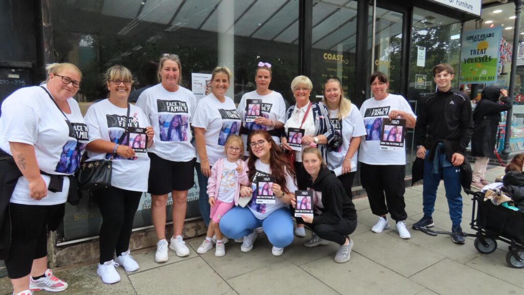 The family and supporters of 9-year-old Olivia Pratt-Korbel, who was murdered in Liverpool, were in Southport town centre on 12th August 2023 asking people to back them: sign their petition. Photo by Andrew Brown Stand Up For Southport