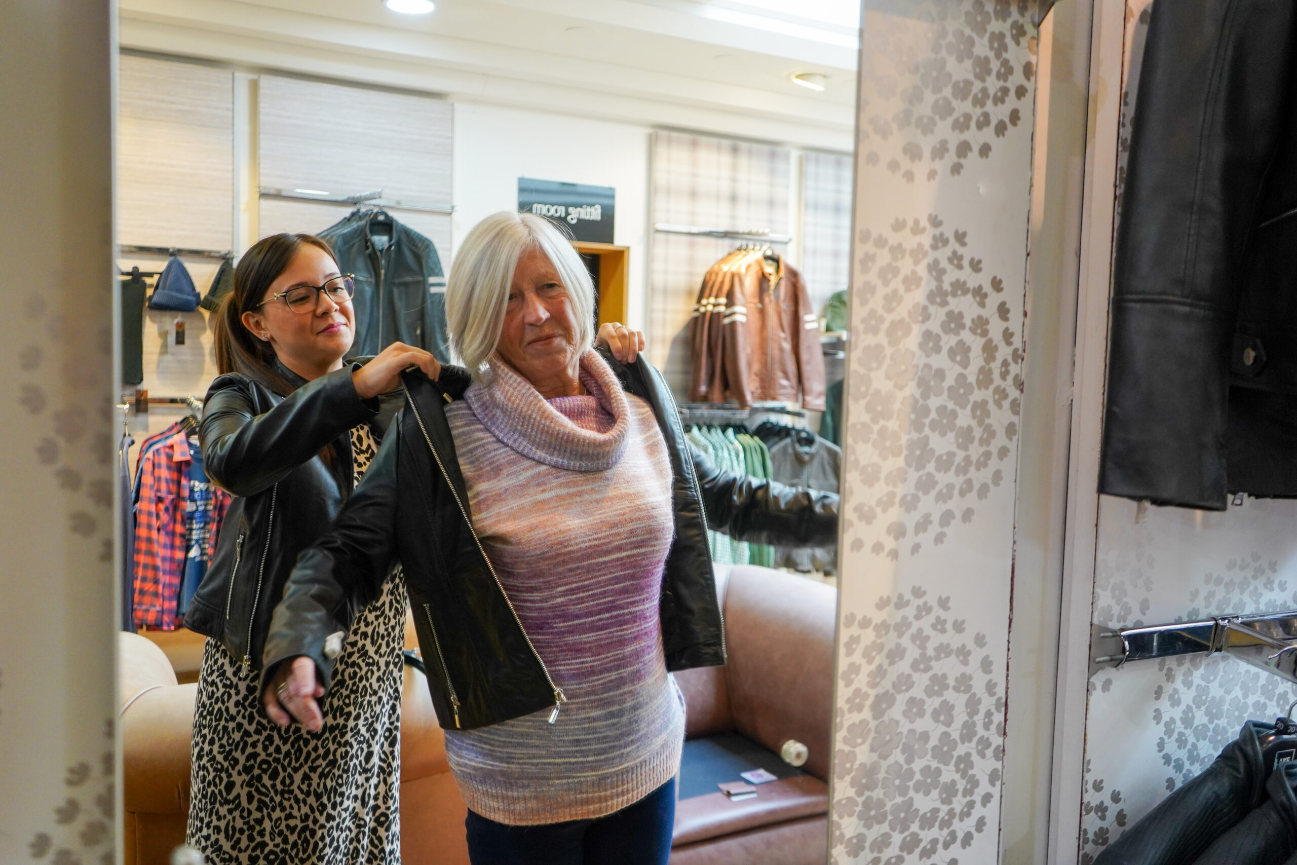 Aimee Bolton and Bev at Lakeland Leather on Lord Street in Southport. Photo by Bertie Cunningham Southport BID