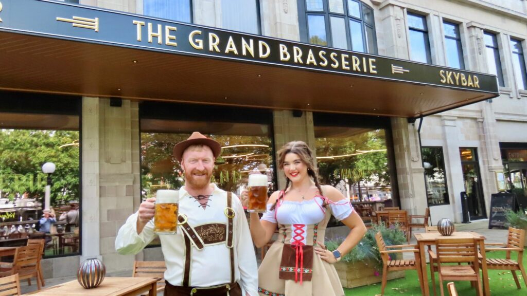 Tim Bennetton and Erin Sandison promote Oktoberfest at The Grand in Southport. Photo by Andrew Brown Stand Up For Southport