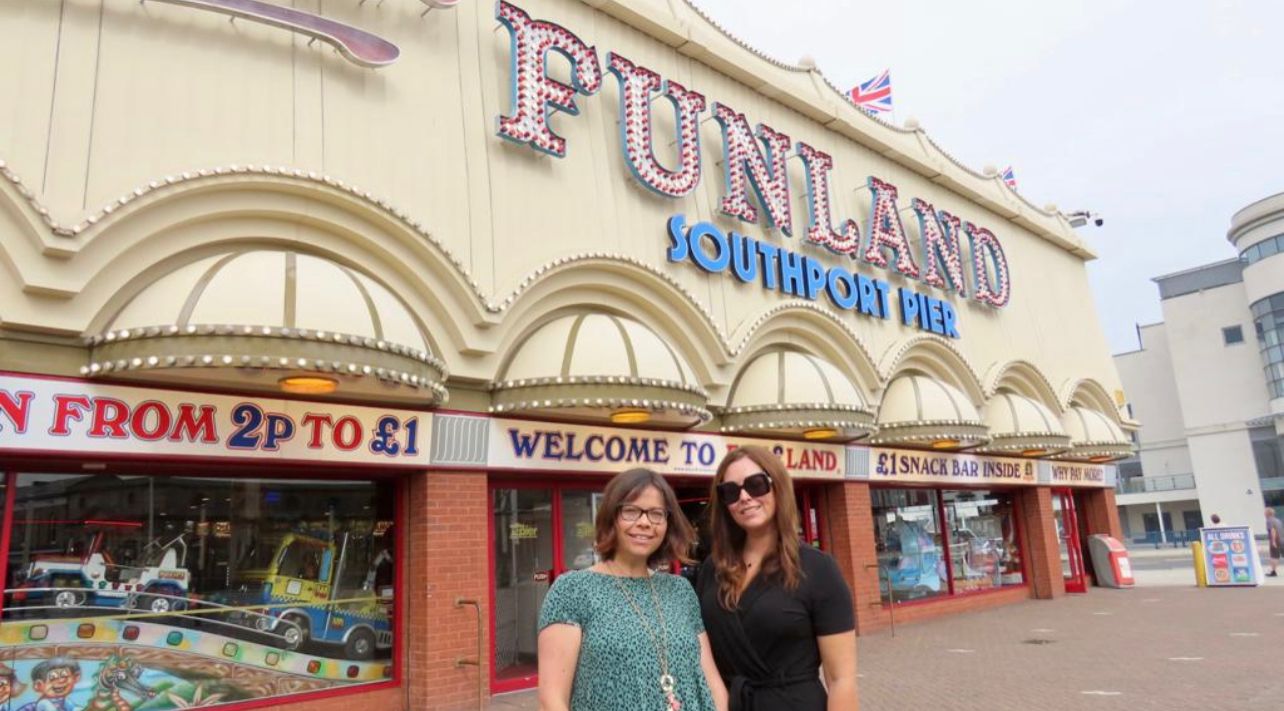 Artist Ruth Spillane is publishing a new book, Southport Illustrated. Ruth (left) is pictured at Silcock's Funland with Silcock Leisure Group Operations Manager Serena Silcock-Prince (right). Photo by Andrew Brown Stand Up For Southport