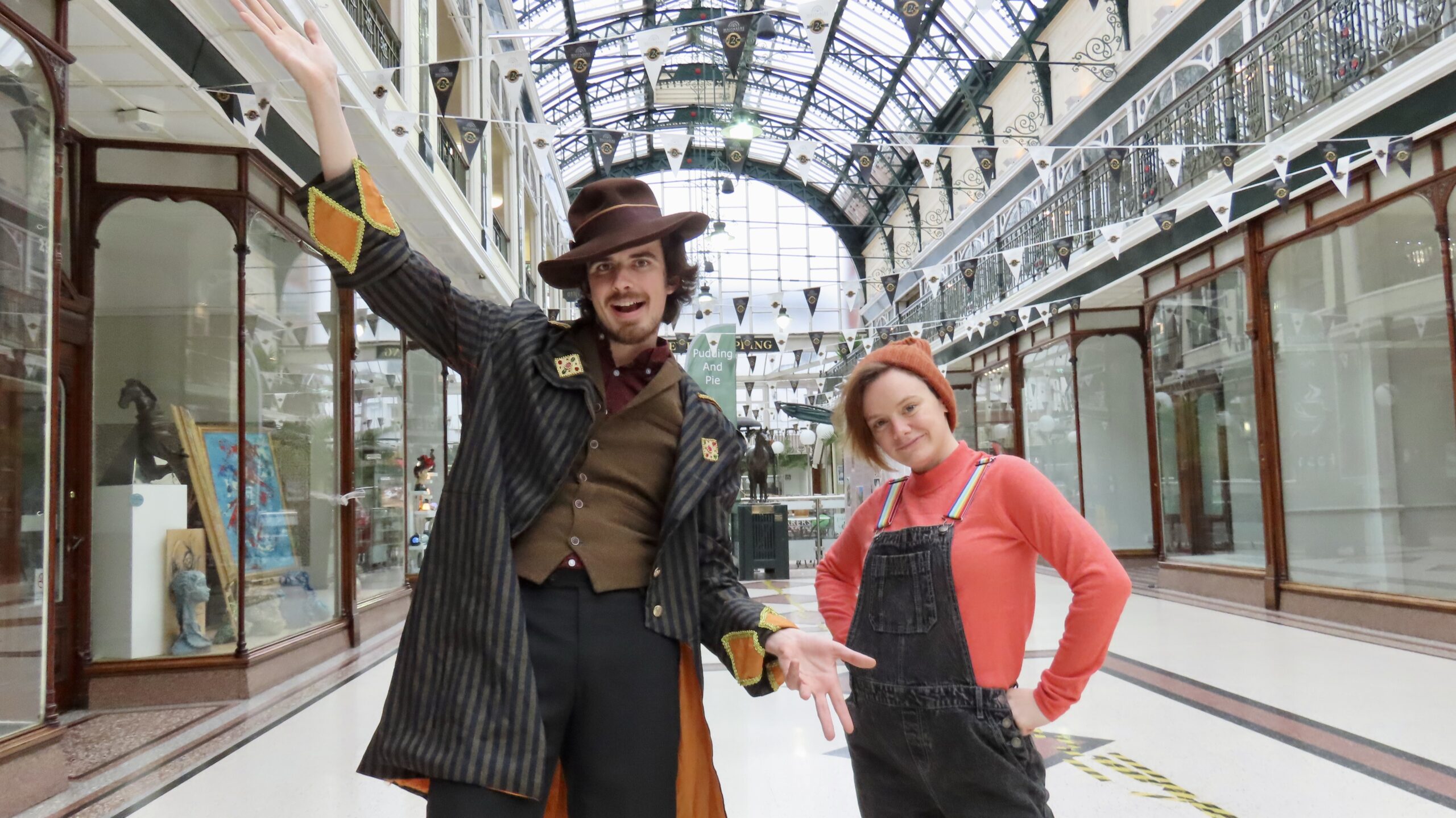 People are being invited to enjoy a very special Victorian Weekend as the historic Wayfarers Shopping Arcade in Southport celebrates its 125th anniversary. Jack the Lad and Matt the Hat, the The Magistrates of Pantostore. Photo by Andrew Brown Stand Up For Southport