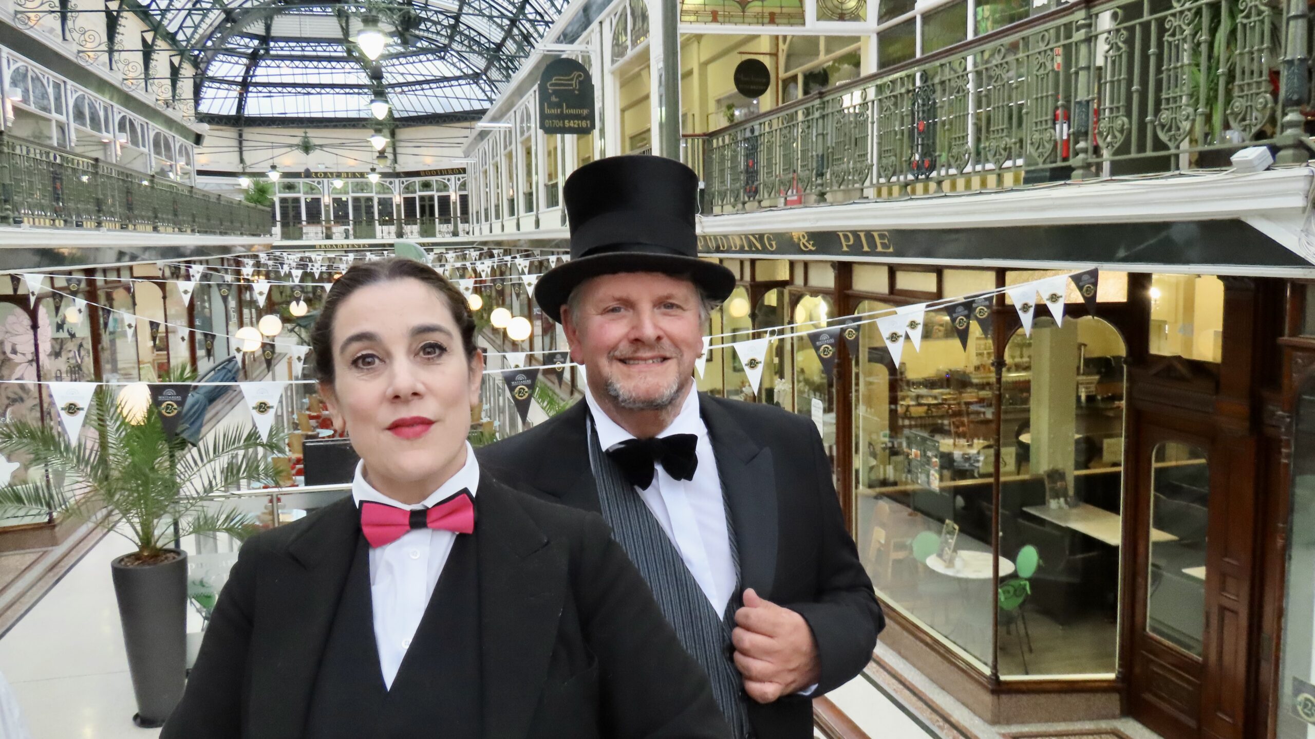 People are being invited to enjoy a very special Victorian Weekend as the historic Wayfarers Shopping Arcade in Southport celebrates its 125th anniversary.Vesta Tilley and Master of Ceremonies Jordan Plunkett. Photo by Andrew Brown Stand Up For Southport