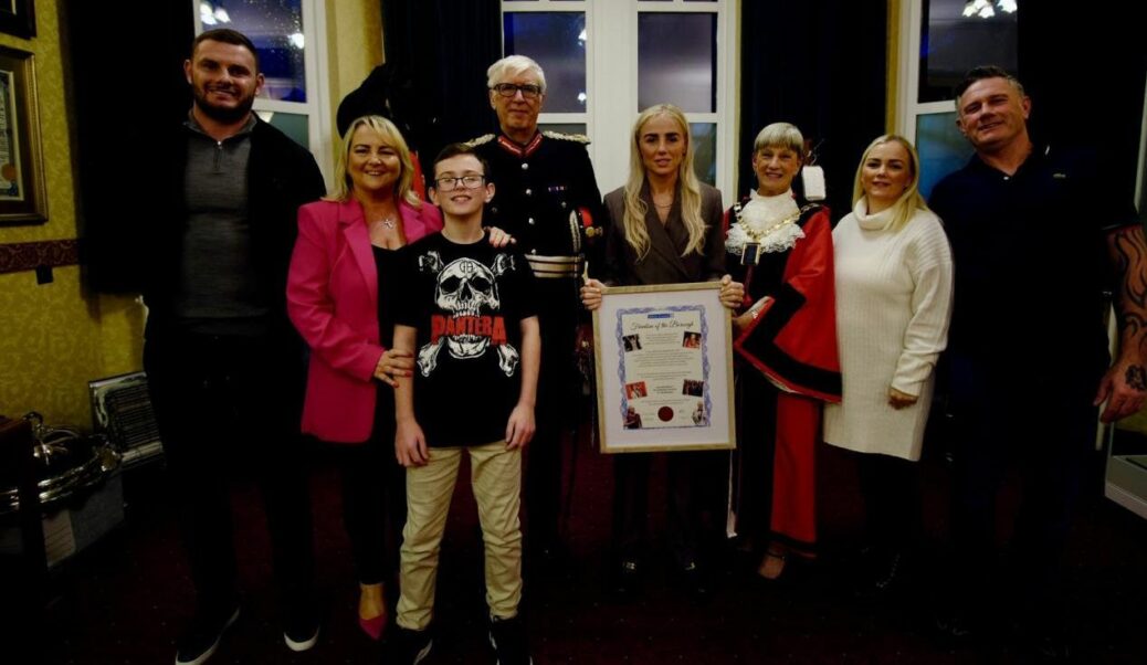 Alex Greenwood is joined by family and friends as she is presented with the Freedom of the Borough of Sefton by the Mayor