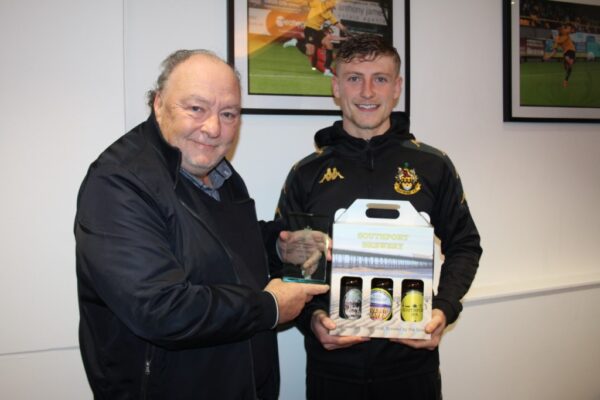 The Southport FC Brewery Man Of the Match chosen our Match Sponsors The Big Help Group and also receiving The Adam Le Roi Trophy was Matt Thomson.