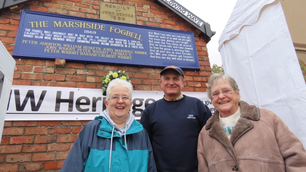 People enjoyed a first look inside the newly restored Marshside Fog Bell in Southport when an Open Day took place. Paul Sherman of NW Heritage (centre) with local campaigner Gladys Armstrong (right) Photo by Andrew Brown Stand Up For Southport