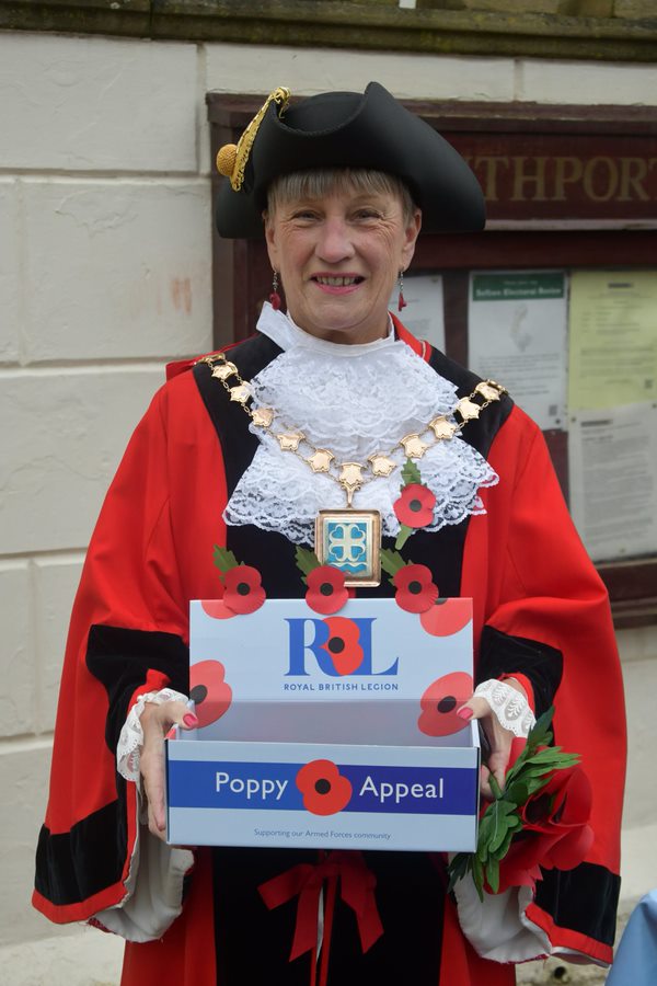Mayor of Sefton Cllr June Burns at the launch of the 2023 Southport Royal British Legion Poppy Appeal. Photo by Patrick Trollope Southport Reporter