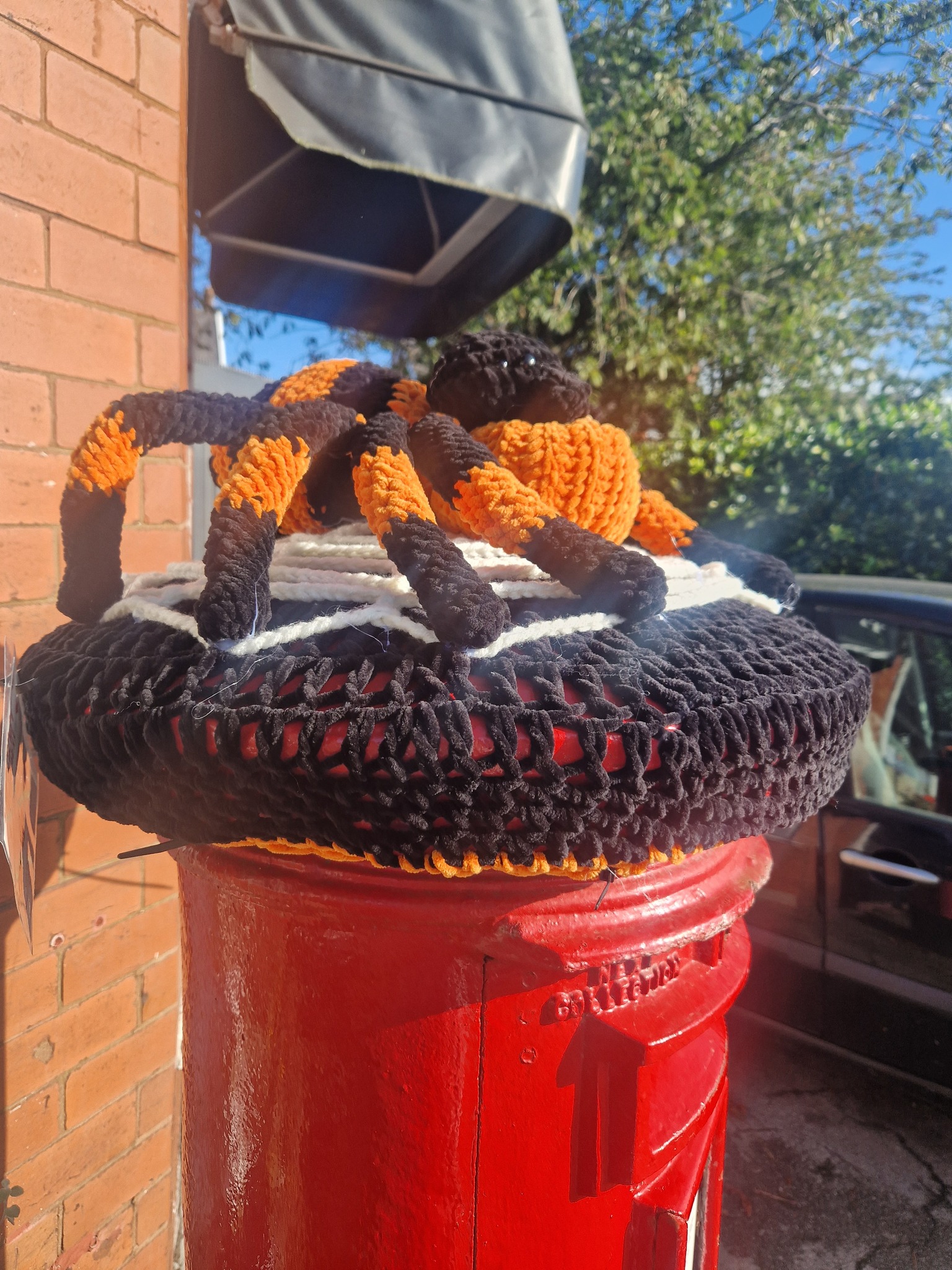 Yarn bombing work by the Southport Hookers crochet group