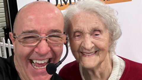 100 year old May celebrates winning at Comedy Bingo Winter Social at Southport Market