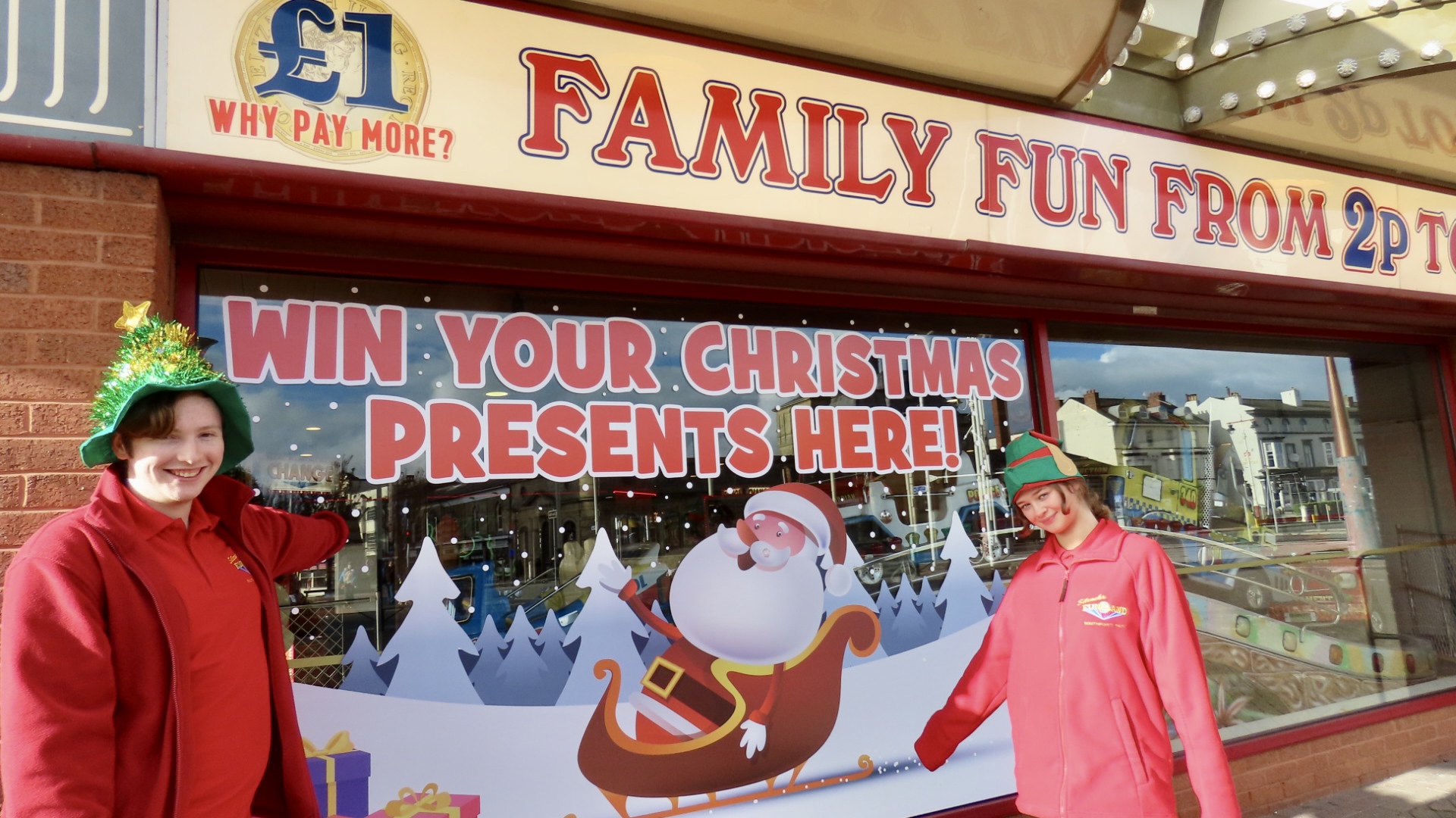 People can have fun while winning their Christmas presents at Silcocks Funland in Southport. Funland Elves Tyler and Jack. Photo by Andrew Brown Stand Up For Southport